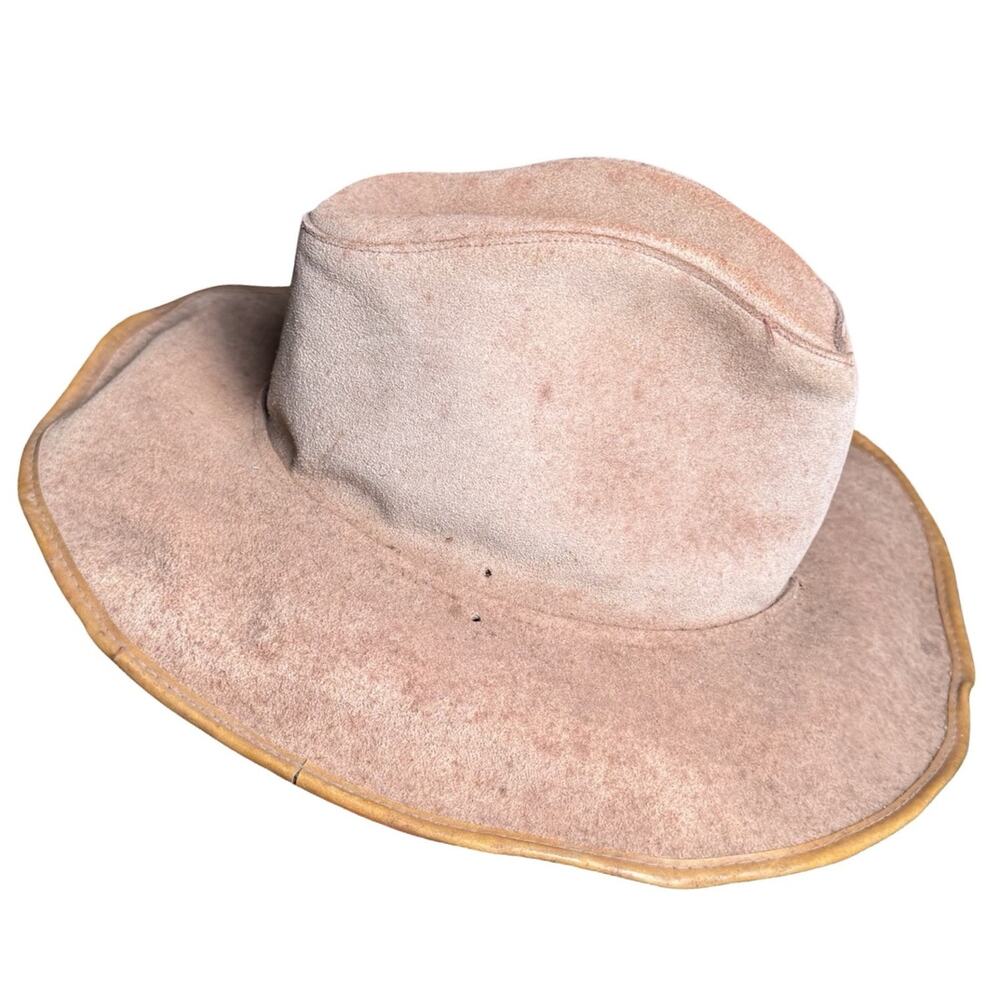 Vintage BROWN LEATHER WESTERN HAT Size Large Made in Mexico Clint Eastwood style
